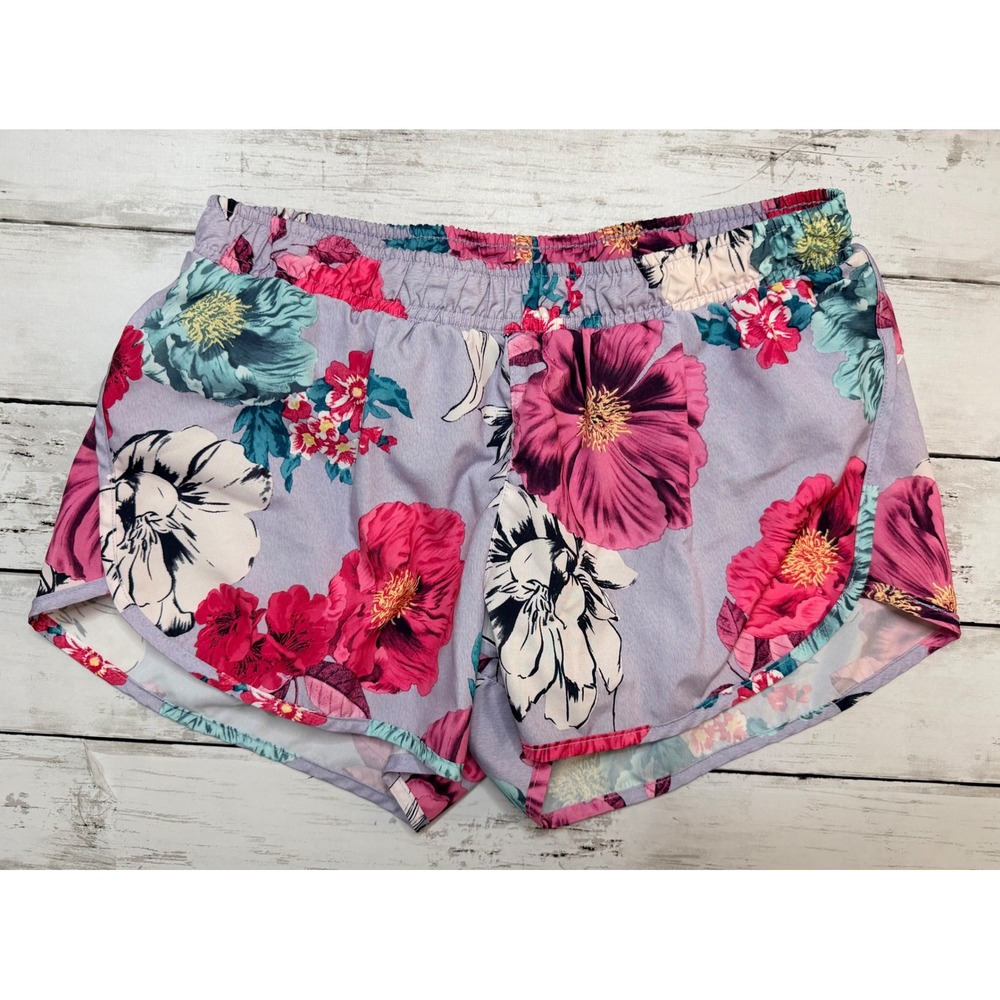 Old Navy Active Go-Dry Floral Running Shorts Purple Pink XS Dolphin Hem Athletic